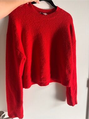 & Other Stories Bright Red Textured Crewneck Sweater